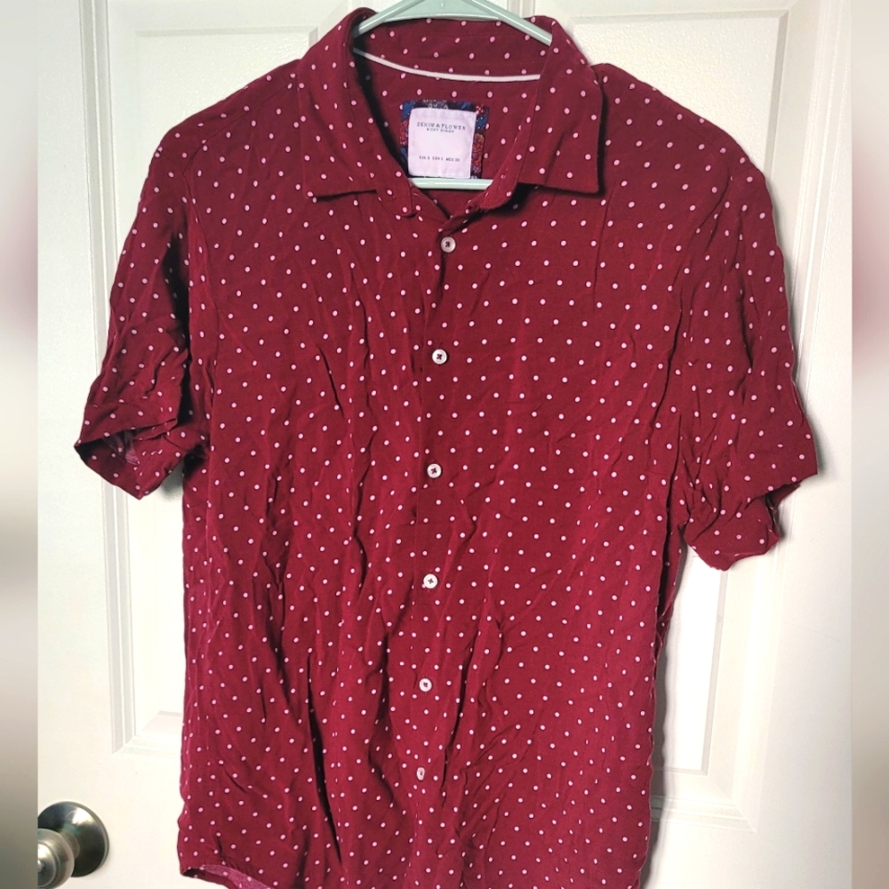 Denim & Flower | Ricky Singh Short Sleeve Button Up - Red with white polka dots